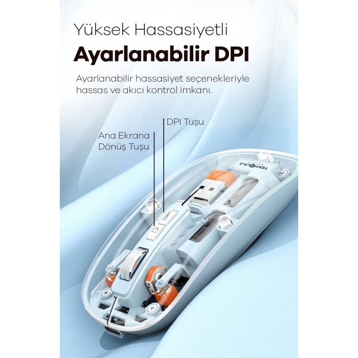 Bluetooth USB Çift Modlu Sessiz Mouse, Şeffaf Mıknatıslı Kapaklı, Type-C Şarjlı, DPI Ayarlı, Kablosuz 10m Çekim Mesafeli, Masaüstü Kısayol Tuşlu, Taşınabilir Şarjlı Mouse Siyah ( AlpKaTek )