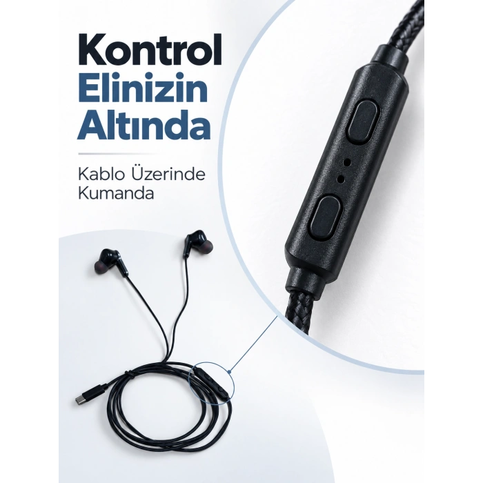 Dahili Mikrofonlu Type C Kablolu Kulaklık Siyah Gövde - Lisinya
