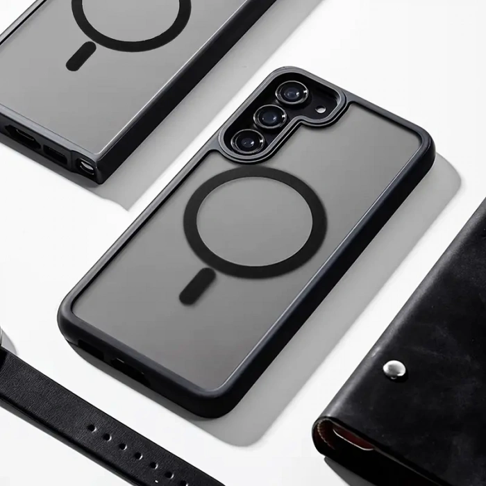 Galaxy S23 Plus – Kılıf Metal Tuşlu Sert PC Arka Yüzey Wireless Şarj Özellikli Flet Magsafe Kılıf