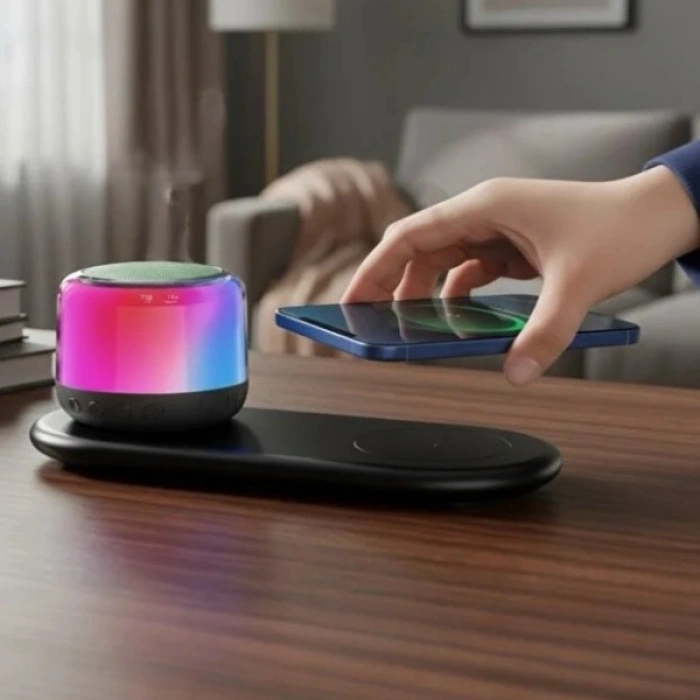 Kablosuz Şarj Standlı Bluetooth Hoparlör