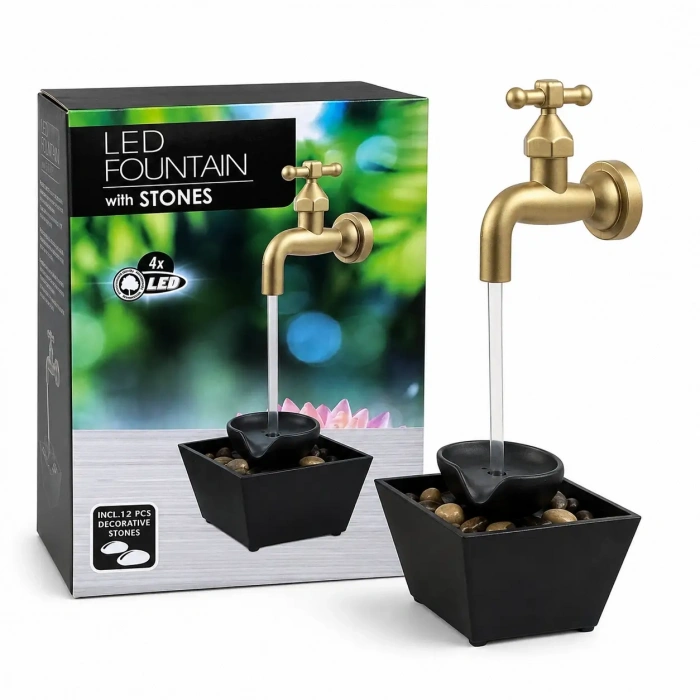 LED Şelale Dekoratif Masaüstü Su Fıskiyesi Taşlı LED Fountain L-015