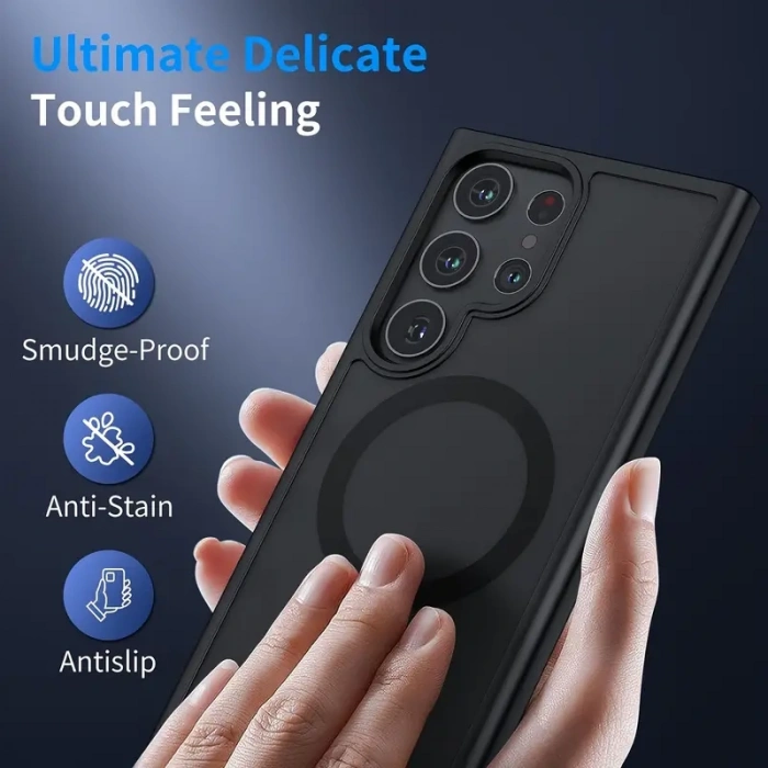 Samsung S24 Plus – Kılıf Metal Tuşlu Sert PC Arka Yüzey Wireless Şarj Özellikli Flet Magsafe Kılıf