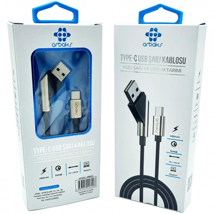 TYPE-C Metal Hızlı Şarj Ve Veri Aktarımı Arbaks ARB-602