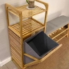 2 Organizer Raflı Ahşap Bambu Çek-Aç Kirli Sepeti