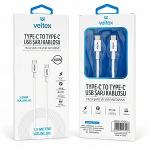 1.5 Metre 60W PD Type-C to Type-C Hızlı Şarj ve Data Kablosu VTX-071