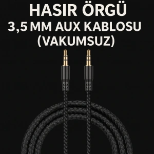 1.5 Metre Aux Kablo Hasır Örgü 3.5mm Aux Kablosu (Vakumsuz)
