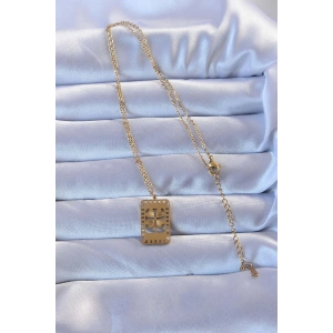 316L Çelik Gold Renk İşlemeli Yonca Model Vintage Kolye - AlpKaTek