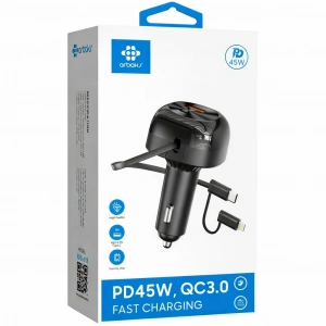 45W PD + QC3.0 Araç Şarj Aleti – Type-C & Lightning Kablolu Arbaks ARB-618