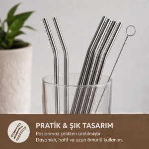 6lı Kaşıklı Pipet Seti - Metal - Pipet Temizleme Fırçası