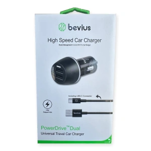 TYPE-C Siyah 15W Çift USB Kablolu Araç Şarj Cihazı Bevius BVS-AU515