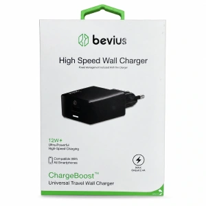 Siyah 12W Işıklı Duvar Şarj Cihazı Bevius BVS-CH401