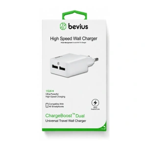 Çift USB Beyaz 15W Duvar Şarj Cihazı Bevius BVS-CH406