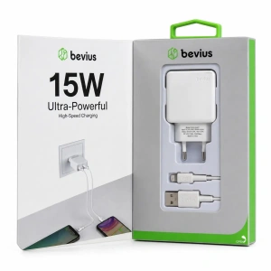 Lightning Beyaz 15W Işıklı Çift USB Kablolu Duvar Şarj Cihazı Bevius BVS-CH407