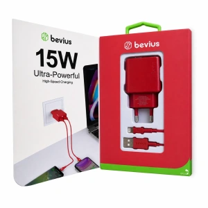 Lightning Kırmızı 15W Işıklı Çift USB Kablolu Duvar Şarj Cihazı Bevius BVS-CH407