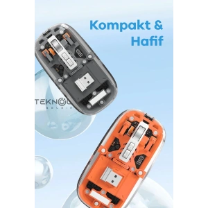 Bluetooth USB Çift Modlu Sessiz Mouse, Şeffaf Mıknatıslı Kapaklı, Type-C Şarjlı, DPI Ayarlı, Kablosuz 10m Çekim Mesafeli, Masaüstü Kısayol Tuşlu, Taşınabilir Şarjlı Mouse Turuncu ( AlpKaTek )