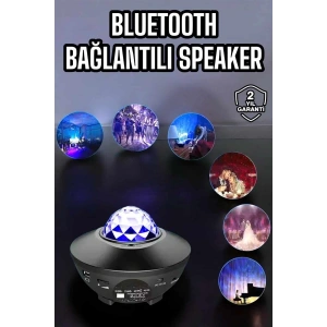 Çocuklara Özel Şarjlı Bluetooth Hoparlör Parti Led Lambası Yıldızlı Projeksiyon - Lisinya
