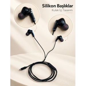 Dahili Mikrofonlu Type C Kablolu Kulaklık Siyah Gövde - Lisinya