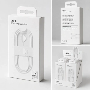 iPhone 17 Pro Max Uyumlu 60W Type-C to Type-C Hızlı Şarj Kablosu 1m Beyaz