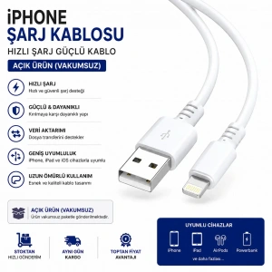 iPhone Şarj Kablosu Hızlı Şarj Güçlü Kablo (Vakumsuz Açık Ürün)