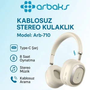 Kablosuz Stereo Kulaklık • Type-C Şarj • 8 Saat Oynatma • Kablosuz Arama • Arbaks Arb-710