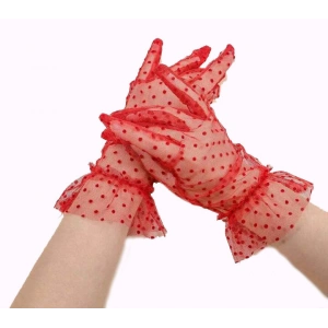 Kısa Boy Likralı Güpürlü Yetişkin Tül Eldiven