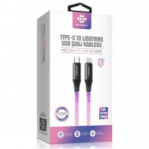 PD Lightning 5A RGB Işıklı Şarj Kablosu Arbaks Arb-311
