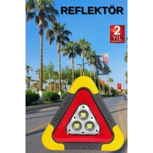 Reflektör Güneş Panelli Solarlı Şarjlı Üçgen Işıklı Trafik Reflektör Fener - Lisinya