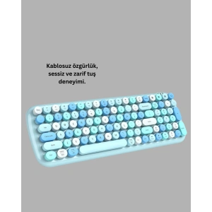 Retro Daktilo Stilli Kablosuz Klavye Mouse Seti – Sessiz ve Şık - Lisinya