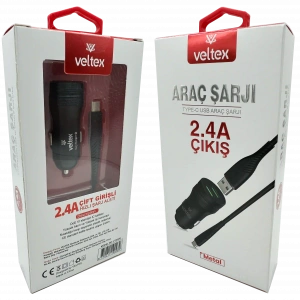 TYPE-C Metal Araç Şarj Seti + Kablo Veltex Vtx-028