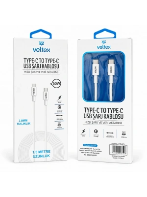 1.5 Metre 60W PD Type-C to Type-C Hızlı Şarj ve Data Kablosu VTX-071