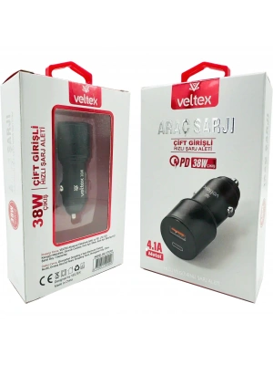 4.1A 38W PD + QC3.0 USB Hızlı Araç Şarj Metal Başlığı Veltex VTX-104