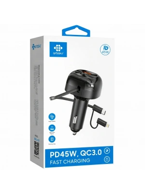 45W PD + QC3.0 Araç Şarj Aleti – Type-C & Lightning Kablolu Arbaks ARB-618