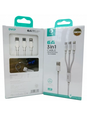 6A (iPhone-TYPE-C-Micro) 3 ü 1 Arada Şarj Kablosu Dvip L37