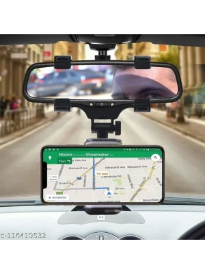 Araç İçi Dikiz Aynası Telefon ve Navigasyon Tutucu (Siyah)