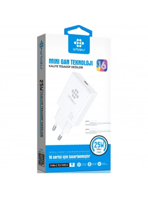 Mini GaN Teknoloji 25W Type-C to Type-C Hızlı Şarj Cihazı Arbaks ARB-015T
