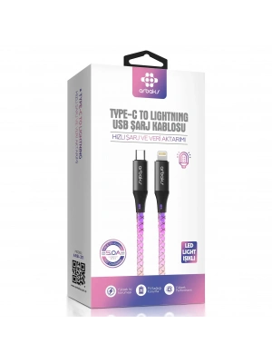 PD Lightning 5A RGB Işıklı Şarj Kablosu Arbaks Arb-311