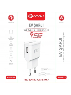 TYPE-C / 3.4A-18W Qualcomm Hızlı Şarj Aleti Arbaks ARB-014