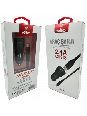 TYPE-C Metal Araç Şarj Seti + Kablo Veltex Vtx-028