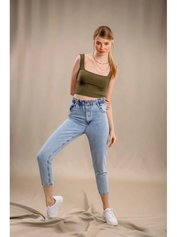 Lastik Detaylı Slim Fit Jeans - MAVİ