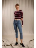 Çizgili Crop Triko - BORDO