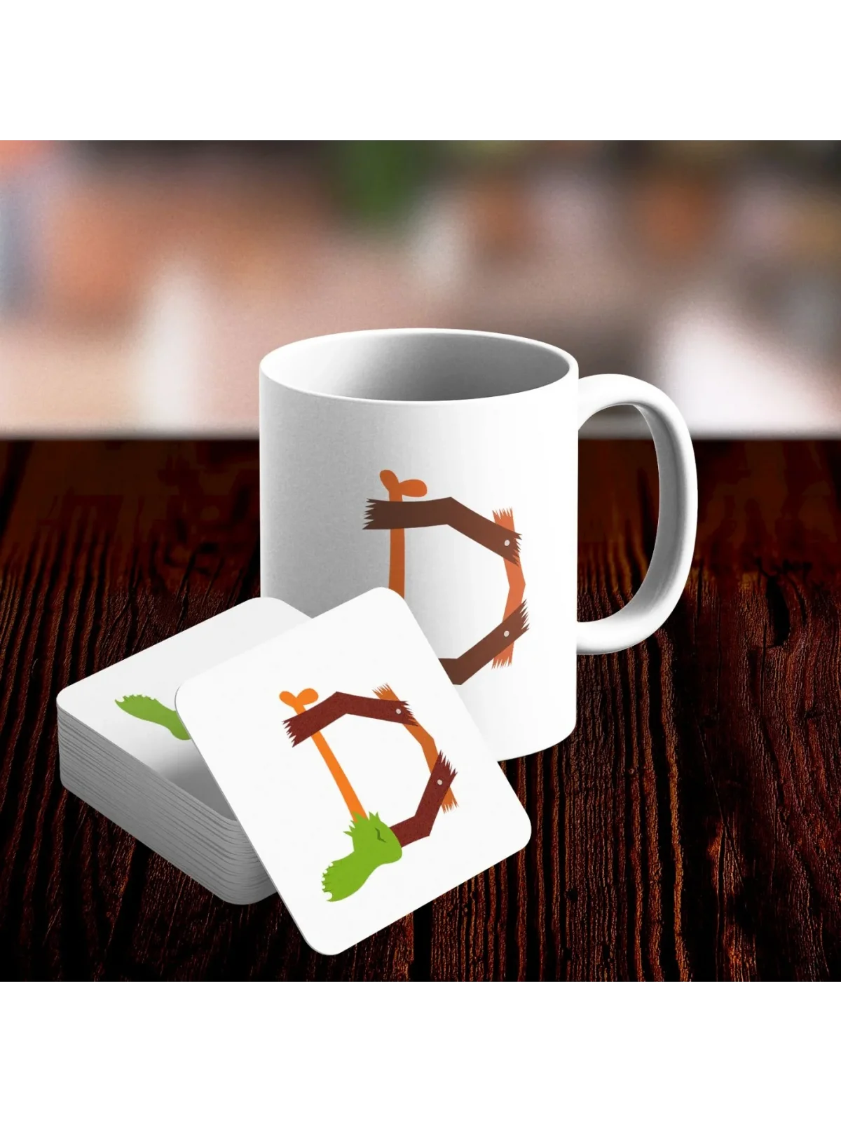 D Harfi Tasarımlı Kupa ve Bardak Altlığı Seti