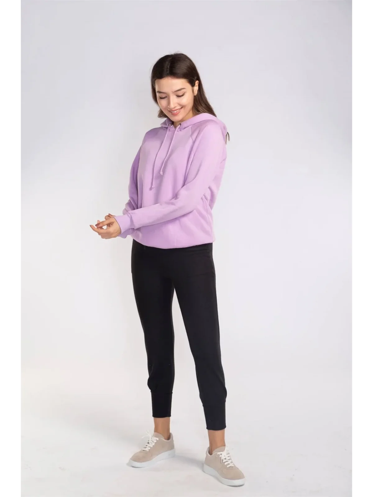 Kapüşonlu Şardonlu Sweatshirt-LİLA