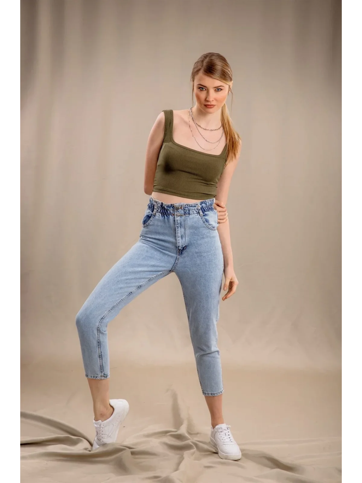 Lastik Detaylı Slim Fit Jeans - MAVİ