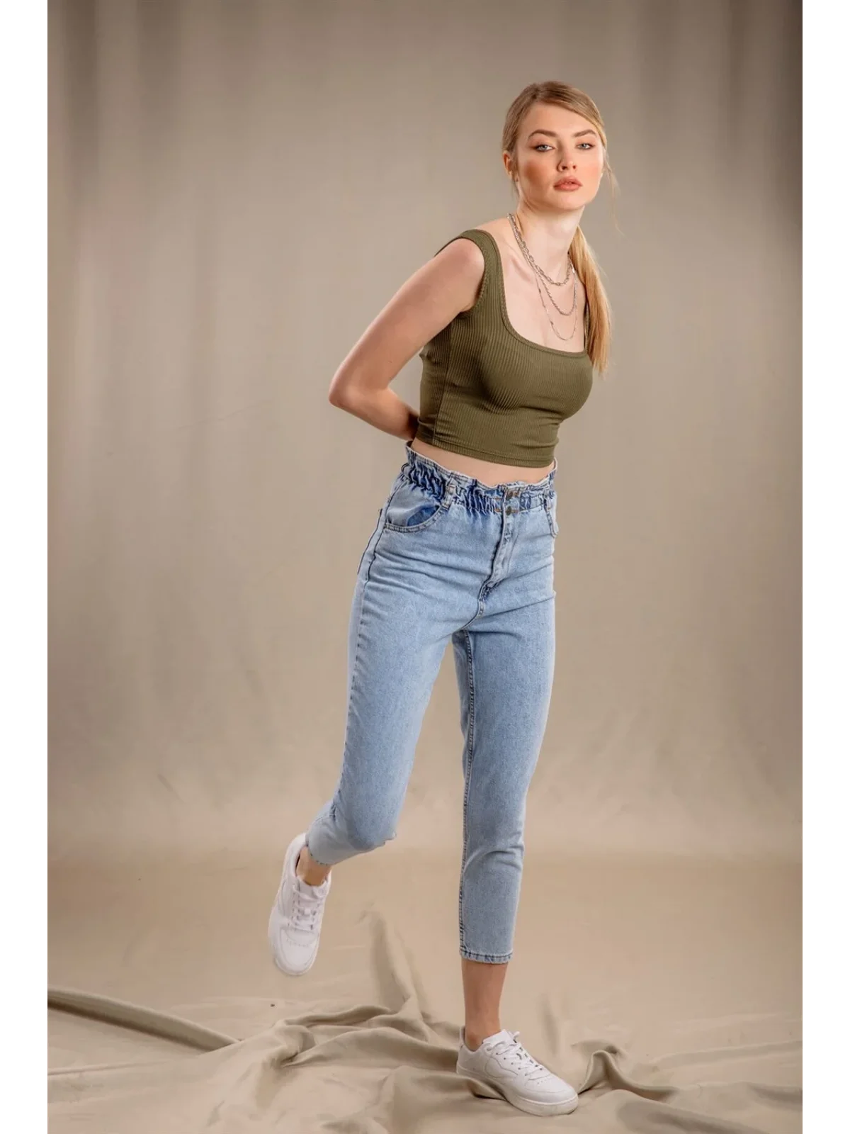 Lastik Detaylı Slim Fit Jeans - MAVİ