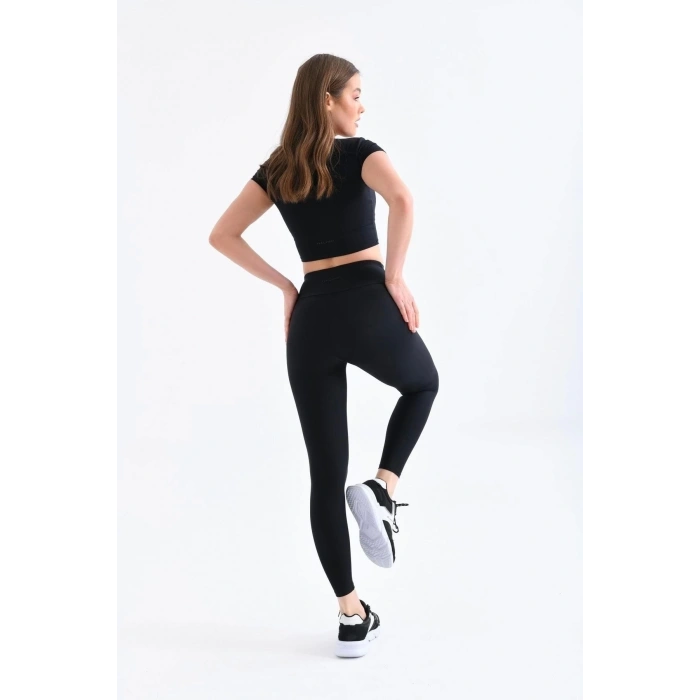 Siyah Yüksel Bel Toparlayıcı Tayt Ultra Esnek Ultra Hafif Elit Spor Tayt