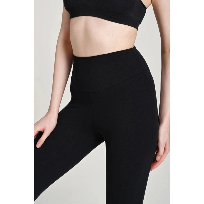 Siyah Yüksel Bel Toparlayıcı Tayt Ultra Esnek Ultra Hafif Elit Spor Tayt