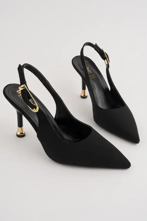 Kadın Siyah Süet Tokalı Sivri Şık Topuklu Stiletto Ayakkabı