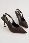 Kadın Kahverengi Süet Tokalı Sivri Şık Topuklu Stiletto Ayakkabı