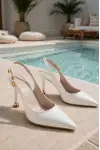 Kadın Beyaz Rugan Tokalı Sivri Şık Topuklu Stiletto Ayakkabı