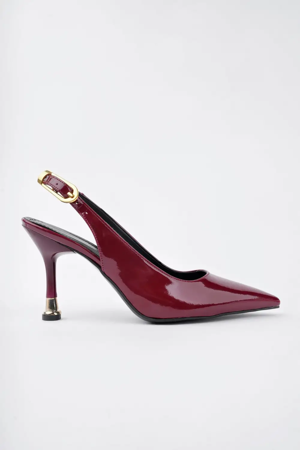 Kadın Bordo Rugan Tokalı Sivri Şık Topuklu Stiletto Ayakkabı